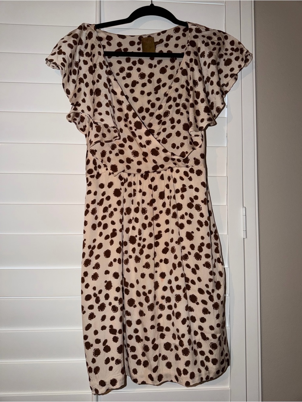 Ali Ro Beige Silk Dress with Brown Spot Print